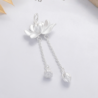 wholesale S925 Sterling Silver Ethnic Style Exquisite Pendant with 3D Lotus and Tassel Bud Design, Elegant Lady's Delicate Pendant-YP178M/about 4.2g