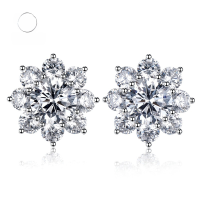 wholesale S925 Sterling Silver Women's Korean Style Minimalist Floral Zircon Earrings for Cross-border Dropshipping-White 925 silver