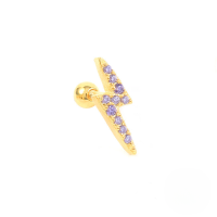 wholesale S925 Sterling Silver Single Lightning Prong-set Zircon Threaded Ear Stud, Trendy Ins Cartilage Piercing Earring-Gold Single-Purple Diamond