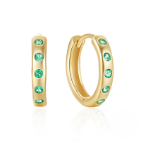 wholesale S925 Sterling Silver Classic Daily Wear Zircon-encrusted Hoop Ear Cuff Earrings,-Gold-Green Diamond 925 Silver