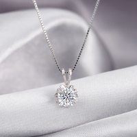 wholesale 925 Sterling Silver 1-carat Moissanite Necklace for Women, Small Snowflake Diamond Pendant, Elegant Collarbone Chain for Autumn and Winter-Moissanite necklace 925 silver