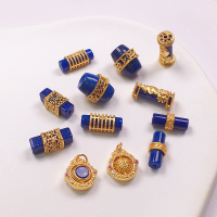 wholesale S925 silver gold-plated natural lapis lazuli accessories cylinder square tube bead drop pendant bracelet string DIY semi-finished products-Style 6