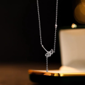 wholesale S925 Sterling Silver Shining Diamond Ginkgo Leaf Necklace for Women, Light Luxury Hollowed-out Tassel Leaf Collarbone Chain with Elegant Style-0-2
