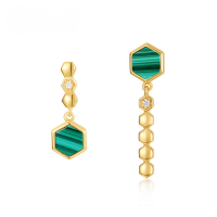 wholesale S925 Sterling Silver New Korean-style Minimalist Geometric Natural Malachite Earrings Asymmetric Earrings Factory Direct-10K yellow + swimming paint
