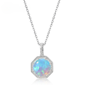 wholesale S925 Sterling Silver New Korean Style Opalescent Opal Pendant Choker Necklace with Delicate Pattern Wholesale-0-0