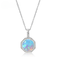 wholesale S925 Sterling Silver New Korean Style Opalescent Opal Pendant Choker Necklace with Delicate Pattern Wholesale-Bright silver (pendant does not include chain)  925 silver