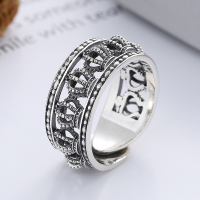 wholesale S925 Sterling Silver Retro Vintage Hollow-Out 3D Crown Stackable Ring Fashion Punk Style Adjustable Unisex Ring-YJ651/approx. 4.1g Adjustable opening