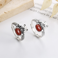 wholesale S925 sterling silver retro stylish fortune cat luck and fortune ring with ruby inlay and unique design-YFJ864/matte 4.5&gt; opening adjustable