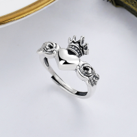 wholesale S925 Sterling Silver Retro Rose Pattern Crown Heart Ins Trendy Niche Style Adjustable Index Finger Ring-YFJ546/approx. 4.7g 925 silver