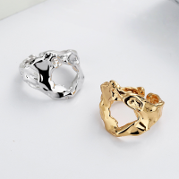 wholesale S925 Sterling Silver Irregular Foil Lava Open Ring with Retro Design, Metal Embossed Fashionable Trendy Index Finger Ring-DJ1016/white gold approximately 4.41g &gt; opening adjustable
