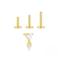 wholesale S925 Sterling Silver Geometric Zircon Accent Flat Threaded Ear Cartilage Stud, Cross-border Hot Seller, Versatile Sizes-Gold #4