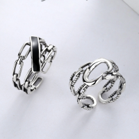 wholesale S925 chain double-layer hollow-out vintage black epoxy good luck adjustable ring-YJ040/B: Approx. 2.8g > Opening adjustable