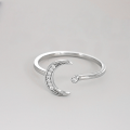 wholesale S925 sterling silver zirconia moon ring sweet and fresh minimalist luxury adjustable open ring accessory-0-3