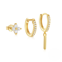 wholesale 925 Sterling Silver 8-pointed Star Zircon Classic 3-piece Set With Marquise And Teardrop Earrings-3-piece set - Gold#2 925 silver