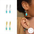 wholesale S925 Sterling Silver Ins Turquoise Marquise Hoop Earrings with Diamond Accents,-0-3