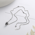 wholesale S925 Sterling Silver Rotatable Resin Black Ring with Zirconia Inlay Necklace, Fashionable Commute Versatile Elegant Women's Collarbone Chain-0-3