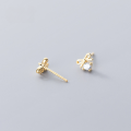 wholesale S925 silver stud earrings with a single diamond in a Korean-style minimalist bow design, model G6332-0-2
