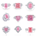 wholesale S925 Sterling Silver Women's Ins Style Cross-Border Pink Sugar Cube Ring High Carbon Diamond Ice-Cut Gemstone Wholesale-0-4