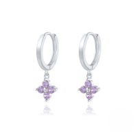 wholesale S925 Sterling Silver Zircon Snowflake Hoop Earrings, Creative Fashion Earrings-Platinum-Purple Diamond