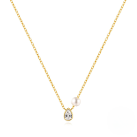 wholesale S925 Sterling Silver Classic Teardrop Crystal Pearl Pendant Necklace-Gold 925 silver