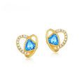 wholesale 925 Sterling Silver New European and American Fashion Trendy Heart-Shaped Synthetic Blue Crystal Earrings Women's Ins Style Earrings Wholesale-0-0