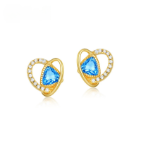 wholesale 925 Sterling Silver New European and American Fashion Trendy Heart-Shaped Synthetic Blue Crystal Earrings Women's Ins Style Earrings Wholesale-10K gold + swimming paint  925 silver