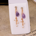 wholesale S925 Silver Plated 14K Gold Amethyst Ear Climber, French Retro Style, Niche Luxury-0-1