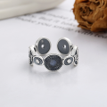 wholesale S925 silver retro ingot five emperor coins ethnic style unique creative design open ring-0-3