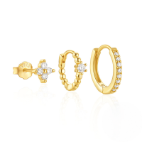 wholesale S925 Sterling Silver Classic Hoop Earrings Set For Women, High-endins。-3-piece set - Gold#2 925 silver