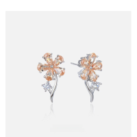 wholesale Sterling Silver S925 Floral Stud Earrings with Diamonds, Korean Style Small and Unique Design Fresh and Delicate Earrings-003182-Platinum S925 Silver