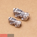 wholesale Sterling Silver 999 3D Hard Silver Wealth-Inviting Piyao Spacer Beads, Thai Silver Accessories DIY Handmade Red Cord Braided Silver Jewelry Accessories-0-3