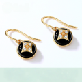 wholesale S925 Silver New Geometric Style Elegant and Sweet Black Agate Earrings Simple Four-Leaf Clover Long Ear Wholesale-0-0