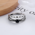 wholesale S925 Sterling Silver Trendy Street Style Double-Layer Cross Pattern Hollow Black Zircon Inlaid Index Finger Open Ring-0-1