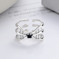wholesale S925 Sterling Silver Dark Style Spider Web Design Inlaid with Black Zircon Open Ring for Streetwear Personality Index Finger-1116QJ/approx. 4.1g Adjustable opening