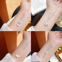 wholesale 999 Pure Silver Butterfly Tassel Four-Leaf Clover Necklace for Women, Small Batch Design, High-End Feel, Light Luxury Collarbone Chain, Gift for Girlfriend-DMXTL027 pure silver