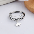 wholesale S925 Sterling Silver Korean-style Double-layer Hollow Chain-linked Pentagram Pendant Goodluck Open Ring-0-1