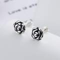wholesale S925 sterling silver vintage distressed rose flower stud earrings, small and delicate, elegant palace-style earrings for women-0-1