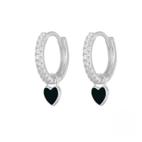wholesale S925 Sterling Silver Geometric Heart Earrings With Crystals, Cross-border Bestseller, Versatile Ear Cuff-Platinum-Black