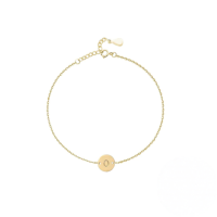 wholesale S925 Sterling Silver Engraved Round Tag 26 Letters Charm Bracelet For Women Daily Wear-Gold-O 925 silver