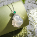 wholesale S925 Sterling Silver Jadeite Buddha Pendant Necklace for Women, Minimalist Light Luxury Small Niche New Chinese Style Chic Maitreya Buddha Collarbone Chain-0-5