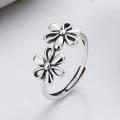 wholesale S925 Sterling Silver Korean-style Small Fresh Flower Hollow-out Fashion Versatile Elegant Open Adjustable Ring for Women-0-0
