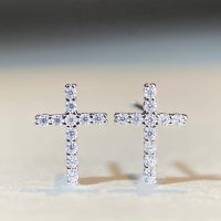 wholesale 925 Silver Gold Plated D Color Cross Moissanite Stud Earrings Unisex Hip Hop Dark Style Earrings Wholesale-Gold-MS077 (Moissanite) 925 silver