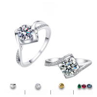 wholesale S925 Sterling Silver New Style Moissanite Ring for Women, Twist Shank Angel's Kiss Engagement Wedding Ring, Hot Seller in Cross-Border Live Streams-White 1 carat (Moissanite)  US size 8