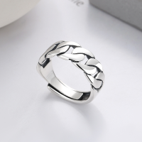 wholesale S925 Sterling Silver Retro Wide Twist Chain Design Ring, Unisex Hip-Hop Trendy Style-984J/approx. 5.9g Adjustable opening