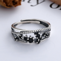 wholesale S925 Sterling Silver Korean Dongdaemun Black Zircon Multi-Layer Cross-Wrapped Elegant Open Adjustable Ring for Women-0-1