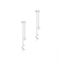 wholesale S925 Sterling Silver Chain Tassel Star Moon Zircon Earrings, Elegant Korean Style Ear Wires-Platinum 925 silver