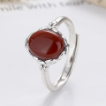wholesale S925 Sterling Silver Oval South Red Agate Ring, Vintage Antique Finish, Cabochon Index Finger Ring, Factory Direct-0-1