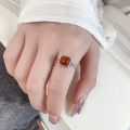 wholesale S925 Sterling Silver Wheat Grain Pattern South Red Agate Ring Retro Blood Amber Adjustable Index Finger Ring Live Stream Supply-0-3