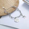 wholesale 925 Sterling Silver Korean Version Dongdaemun Round Plate Five-Pointed Star Bracelet for Women, Ins Trendy Fashion Minimalist Retro Versatile Trendy Hand Accessory-0-1