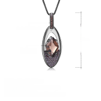 wholesale 925 Silver Italian Craft Original Designer Gemstone Necklace with Natural Tea Quartz Pendant-925 silver natural smoky quartz pendant (with silver chain)